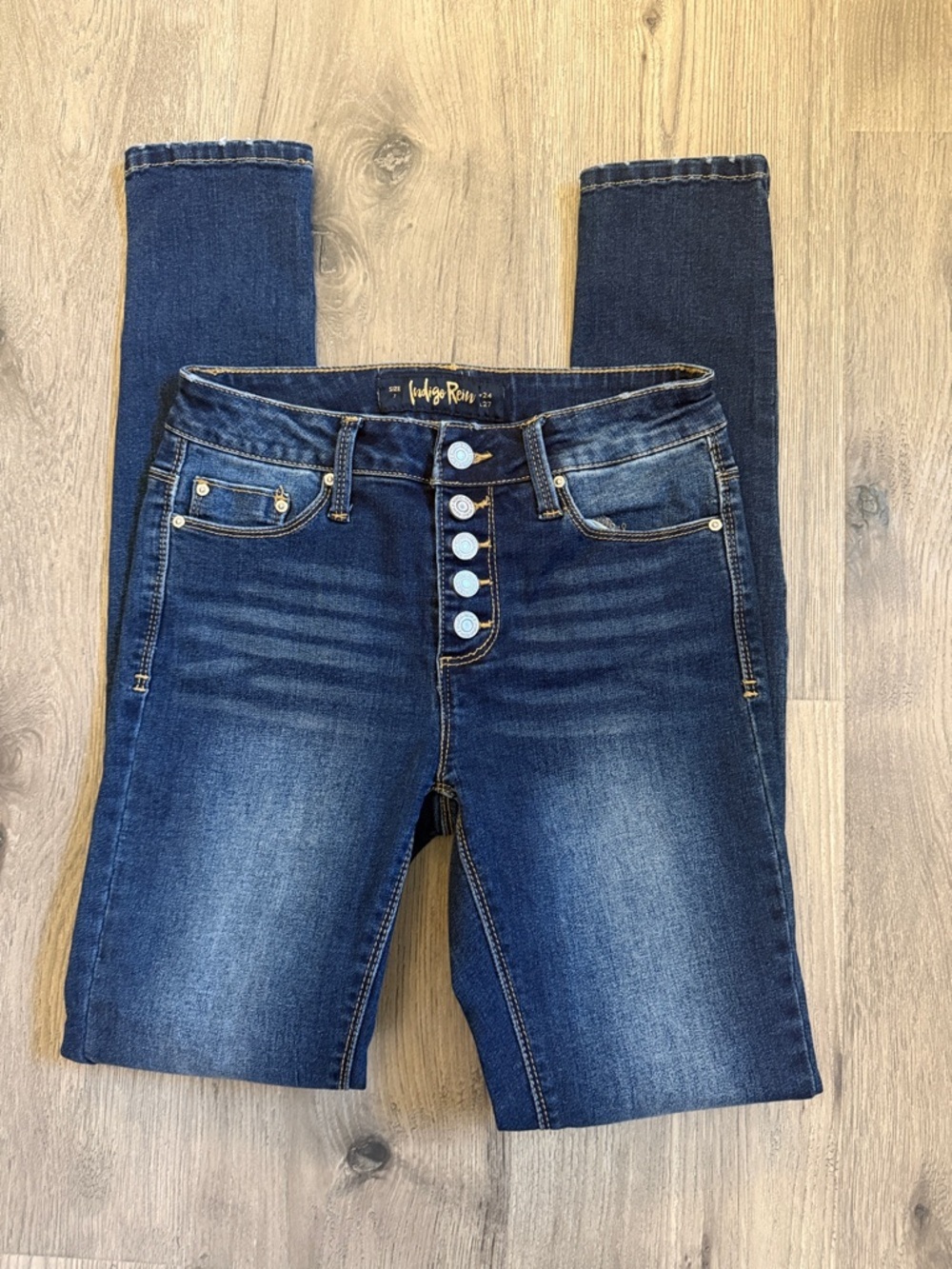 Indigo Rein Dark Blue High-Rise Button-Fly Skinny Jeans - Women